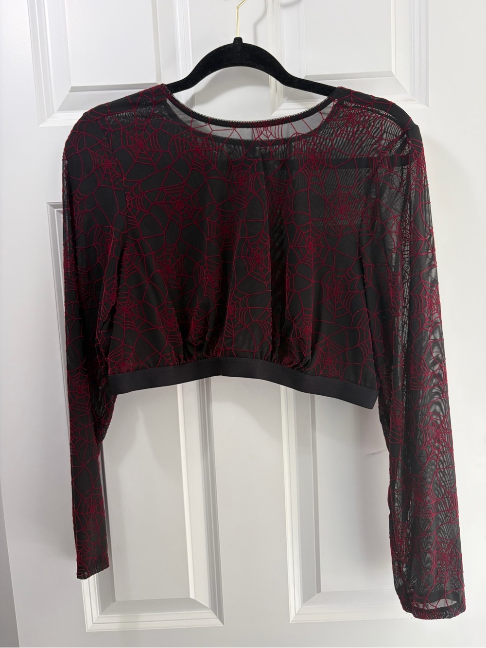 torrid Black Sheer Long-Sleeve Crop Top/Bolero w/ Red Web Print